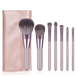 Xaena Makeup Brush Set 7pcs Premium Synthetic Makeup Brushes, Mini Travel Make up Brush Kit Foundation Powder Blush Eyeshadow Eyebrow Contour concealer Portable Makeup Brushes Set with Case 38-6