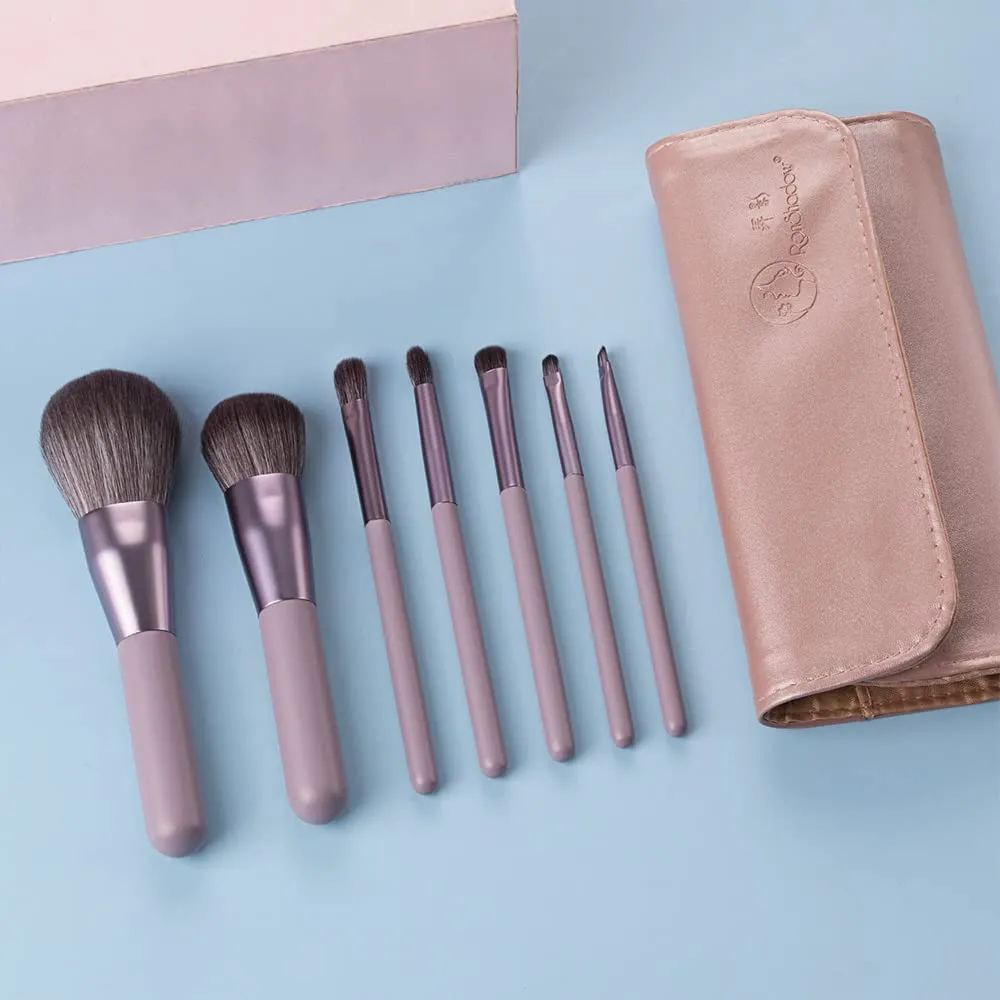 Xaena Makeup Brush Set 7pcs Premium Synthetic Makeup Brushes, Mini Travel Make up Brush Kit Foundation Powder Blush Eyeshadow Eyebrow Contour concealer Portable Makeup Brushes Set with Case 38-6