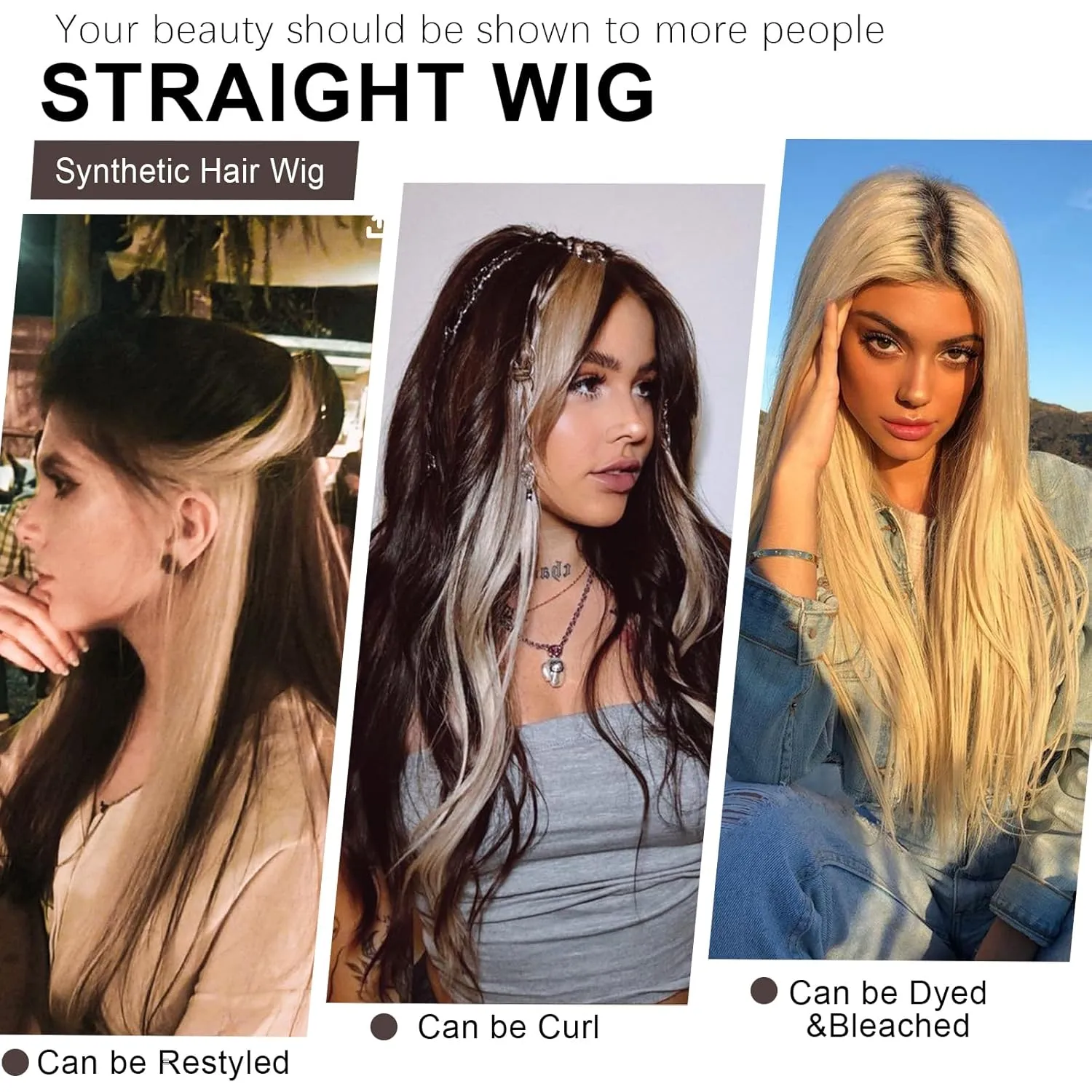 Xinran Long Brown Wigs For Women Dark Brown with Blonde Highlight Lace Wig Synthetic Middle Part Natural Hairline Replacement Daily Use 30 Inch