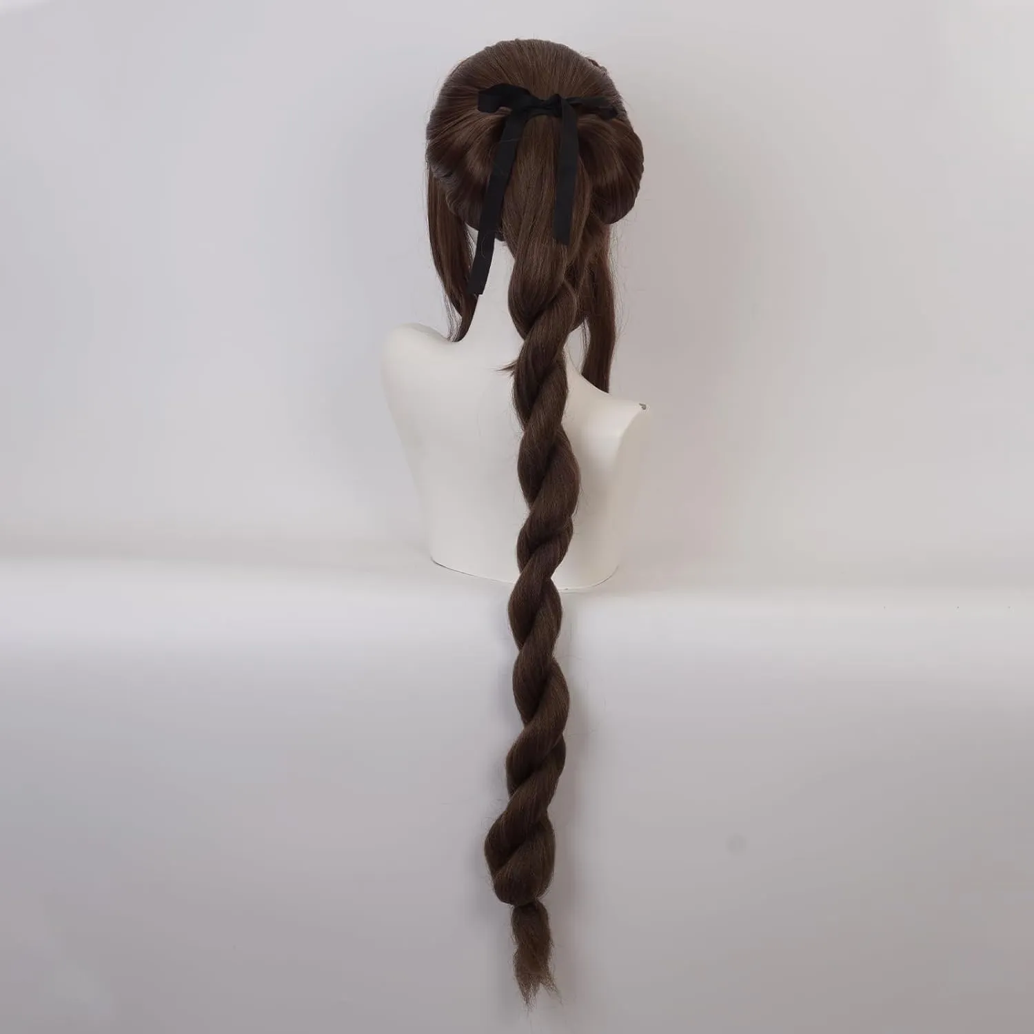 XiongXiongLe Aerith Gainsborough Wig for Women Dark Brown Long Straight Hair Replacement Wigs Adult Cos Anime Game Party Halloween Costumes Comic