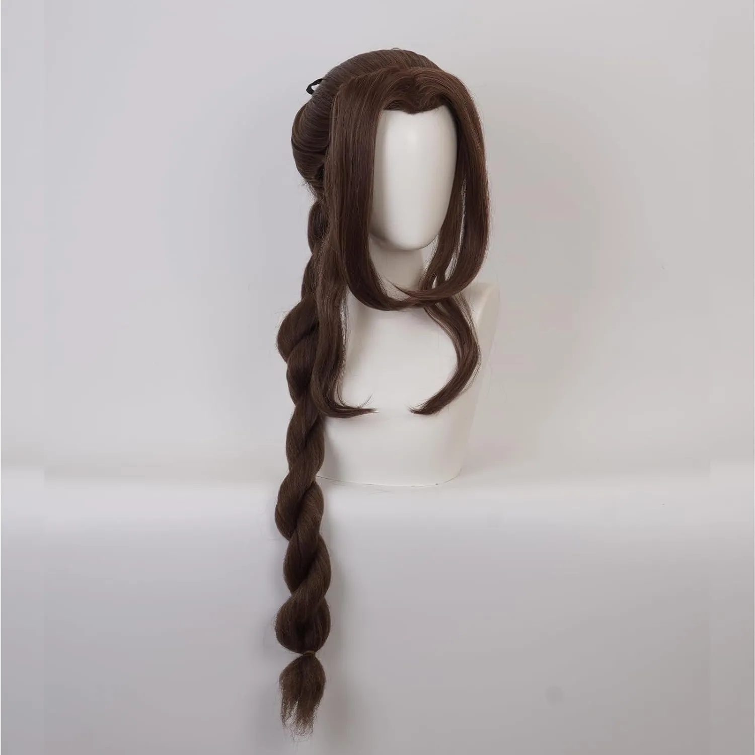 XiongXiongLe Aerith Gainsborough Wig for Women Dark Brown Long Straight Hair Replacement Wigs Adult Cos Anime Game Party Halloween Costumes Comic