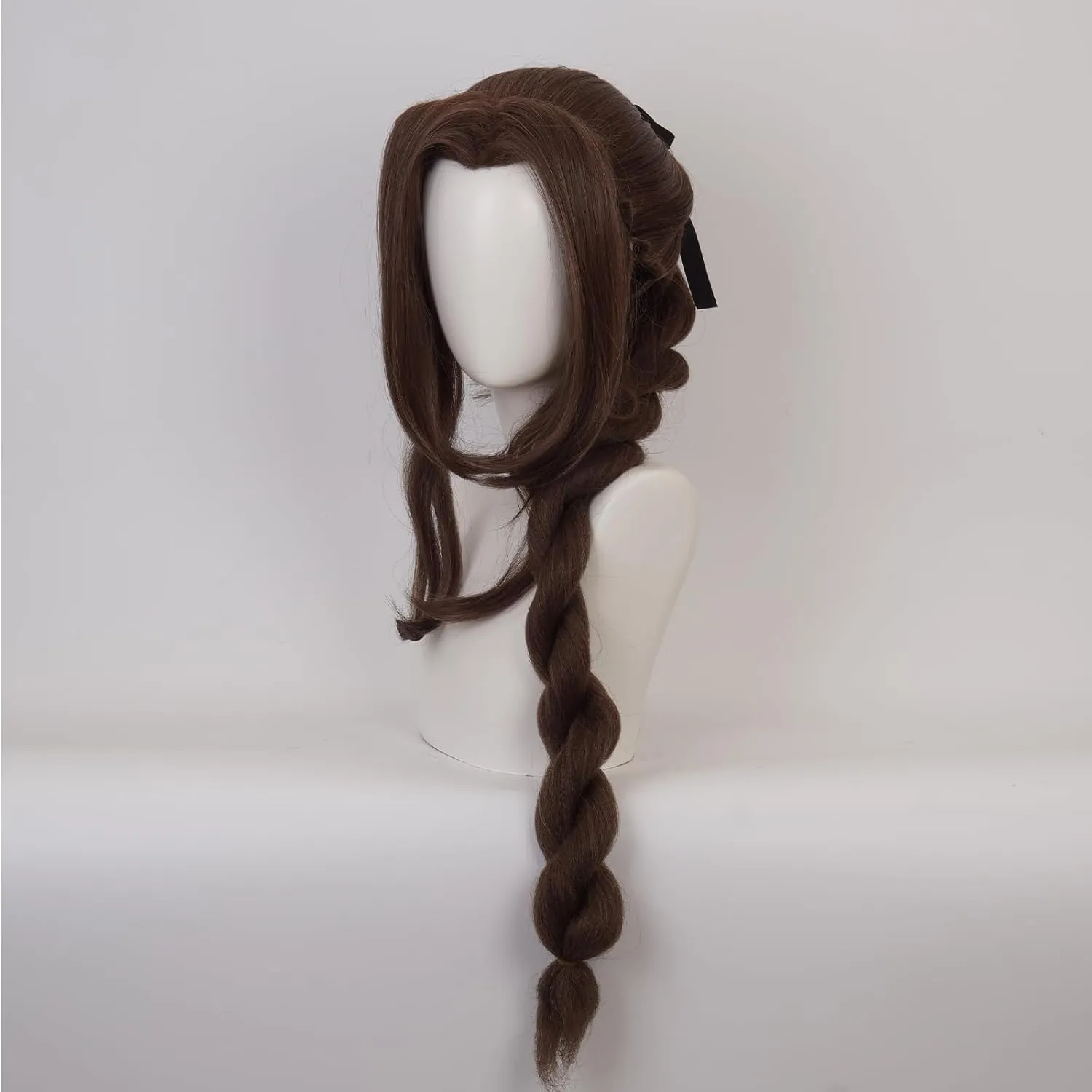 XiongXiongLe Aerith Gainsborough Wig for Women Dark Brown Long Straight Hair Replacement Wigs Adult Cos Anime Game Party Halloween Costumes Comic