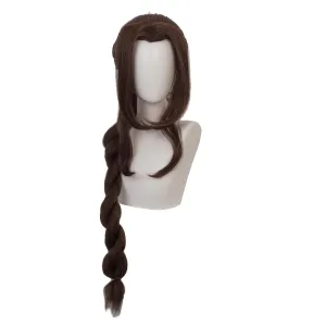 XiongXiongLe Aerith Gainsborough Wig for Women Dark Brown Long Straight Hair Replacement Wigs Adult Cos Anime Game Party Halloween Costumes Comic