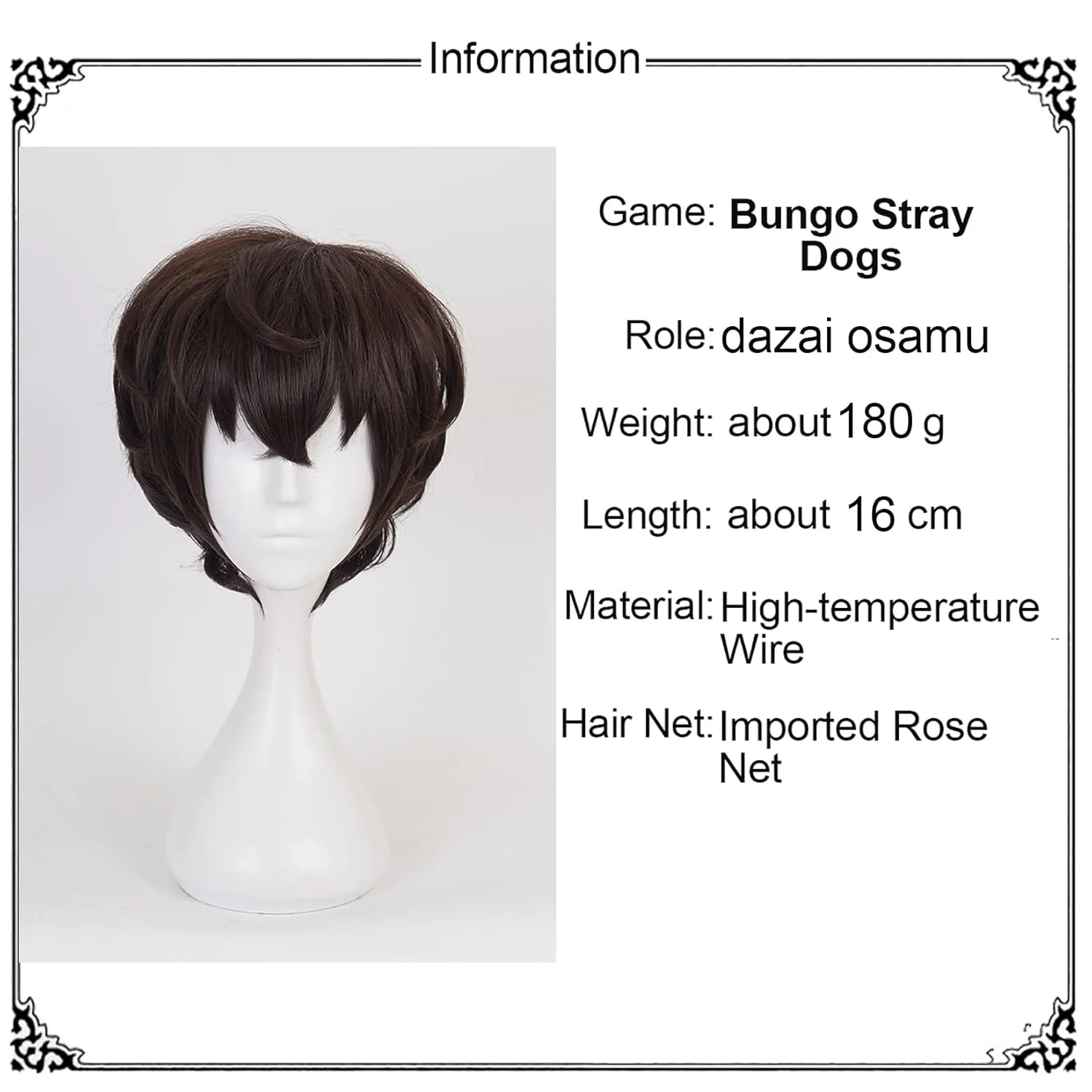 XiongXiongLe Dazai Osamu Wig Cosplay Anime Bungo Stray Dogs Men Costume Dark Brown Short Wave Curly Hair Wigs for Boys Cos Party Halloween Christmas Daily Wear(Dazai Osamu)