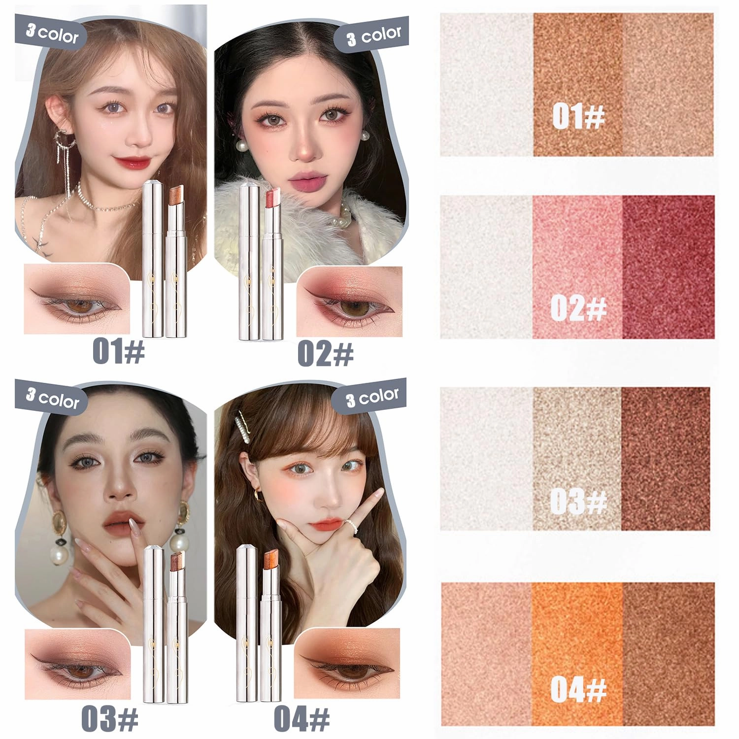 XIRUJNFD Roseionly Waterproof Gradient Shimmer Eye-Shadow Stick, Waterproof & Long-Lasting Eye Shadow Pencil, Three-Color Glitter Gradient Eyeshadow, Eyeshadow Shadow Pen Stick (03#*2)