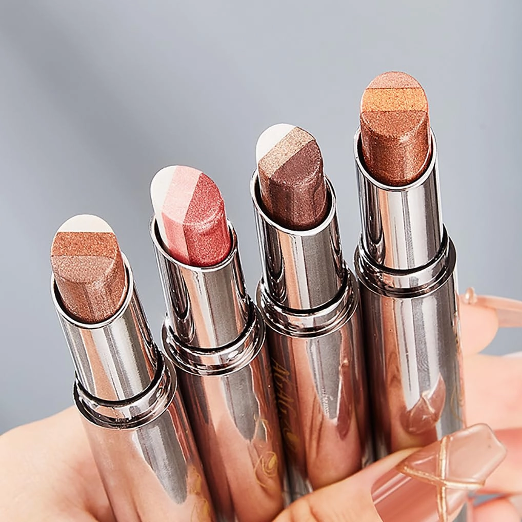 XIRUJNFD Roseionly Waterproof Gradient Shimmer Eye-Shadow Stick, Waterproof & Long-Lasting Eye Shadow Pencil, Three-Color Glitter Gradient Eyeshadow, Eyeshadow Shadow Pen Stick (03#*2)
