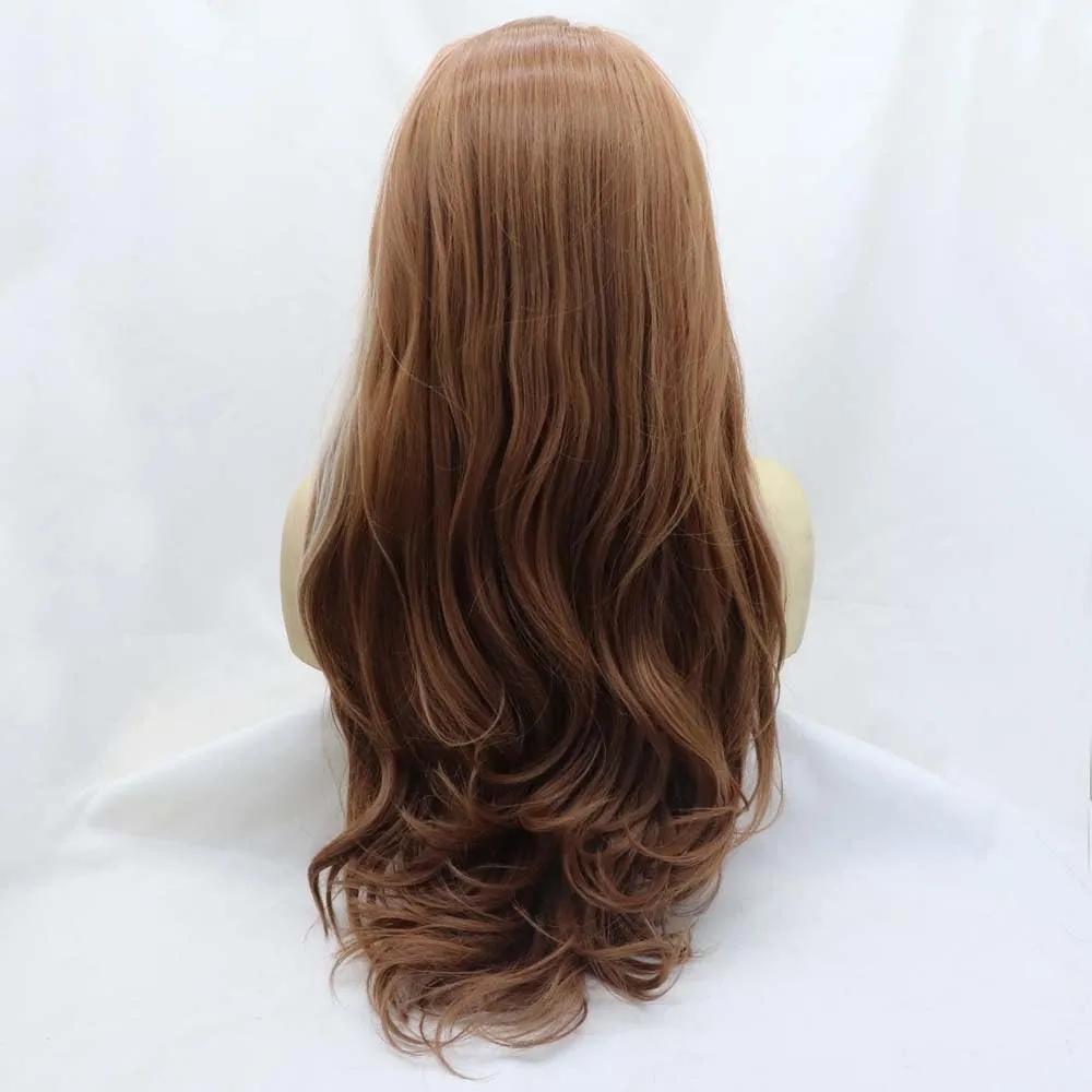 xiweiya 13X3 Lace Wig Long Mixed Brown Wavy Wig Highlight Rose Pink With Blonde Brown Synthetic Lace Front Wigs with Heat Resistant Fiber for Women Drag Queen Makeup Everyday Wig 24 inches