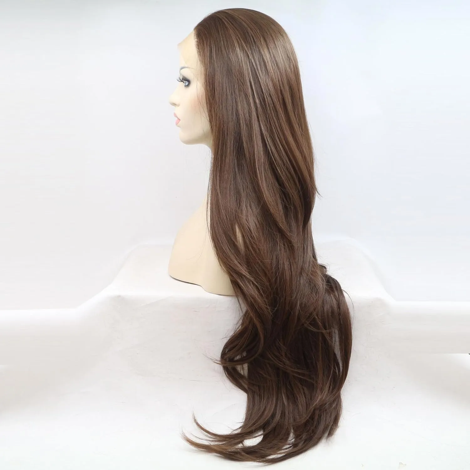 Xiweiya13x3.5 Lace Wig Brown Wavy Lace Front Wig Long Body Wave Chocolate Light Brown Synthetic Lace Front Wig Glueless Wig Heat Resistant Fiber Wig for Woman Daily Wear 24inch