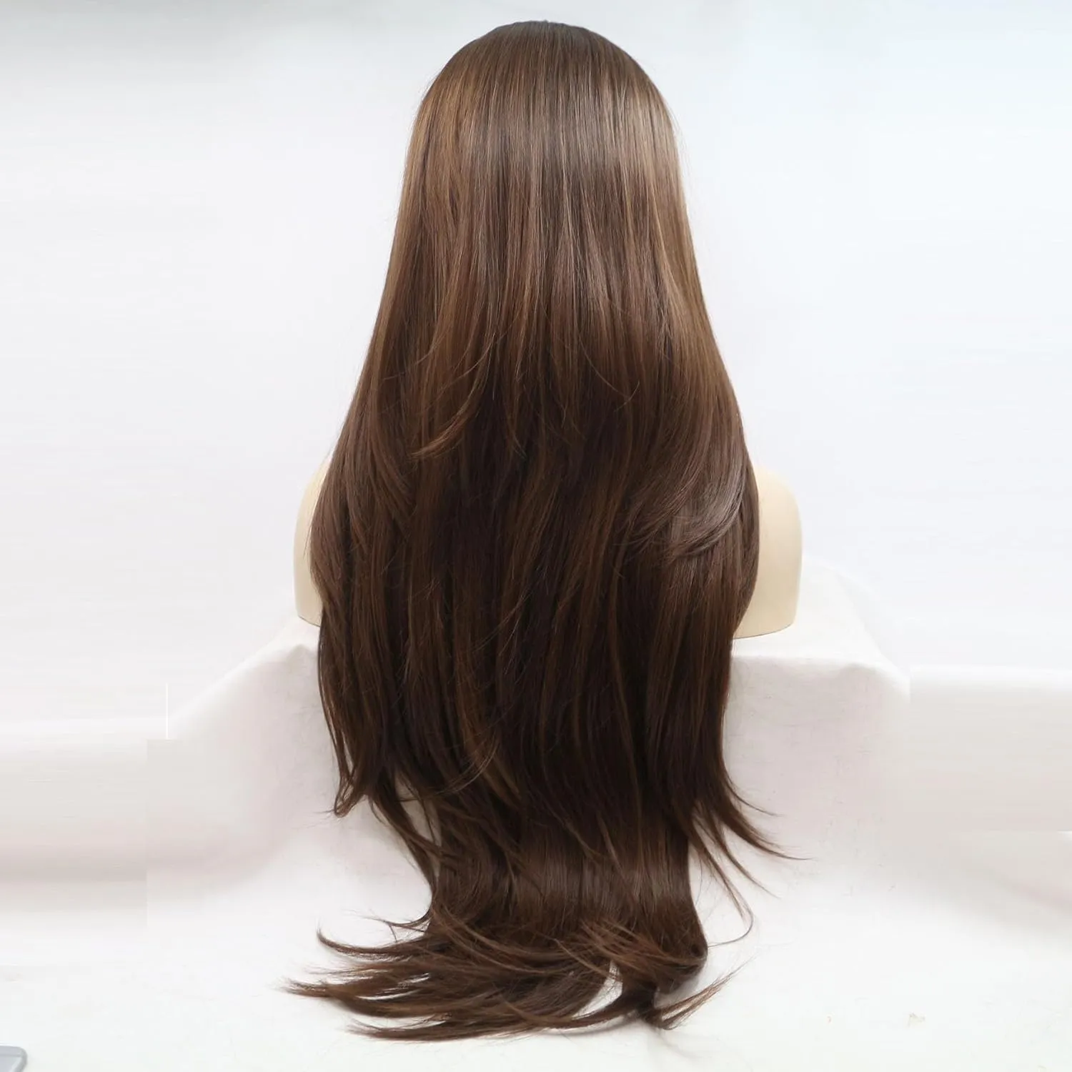 Xiweiya13x3.5 Lace Wig Brown Wavy Lace Front Wig Long Body Wave Chocolate Light Brown Synthetic Lace Front Wig Glueless Wig Heat Resistant Fiber Wig for Woman Daily Wear 24inch