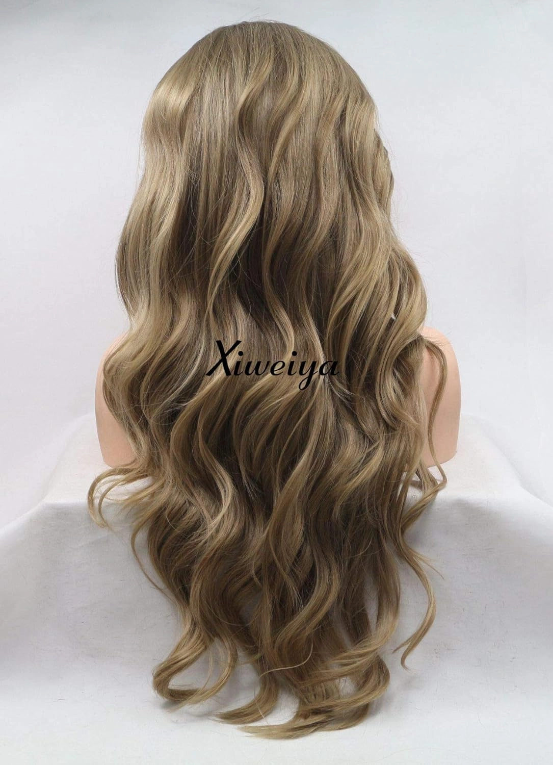 xiweiya Ombre Brown Wigs Long Curly Mixed Chestnut Synthetic Lace Front Wigs Middle Parting 150% Density Hair Heat Resistant Fiber Wig dark Roots Wig for Women 24inch