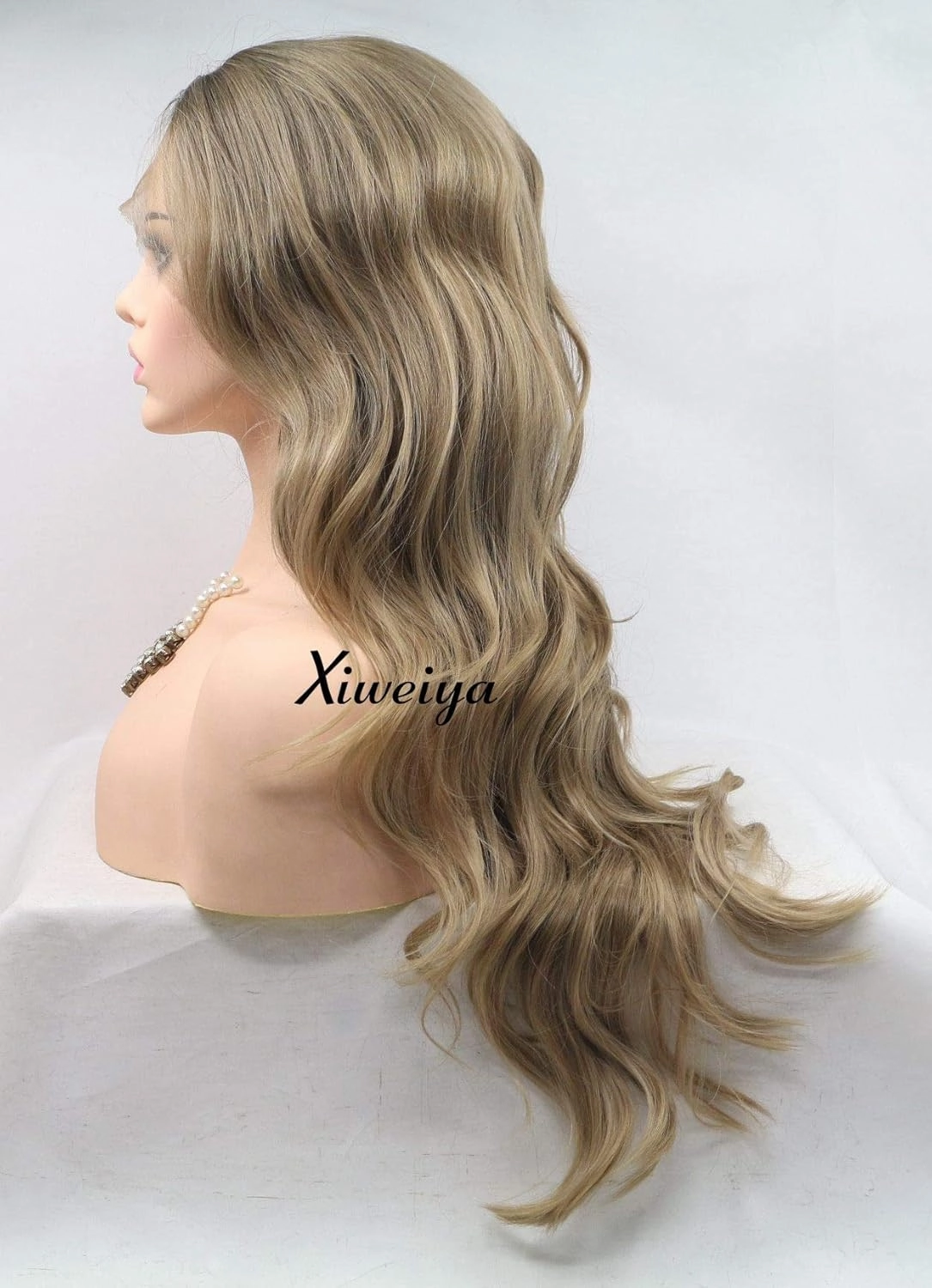 xiweiya Ombre Brown Wigs Long Curly Mixed Chestnut Synthetic Lace Front Wigs Middle Parting 150% Density Hair Heat Resistant Fiber Wig dark Roots Wig for Women 24inch