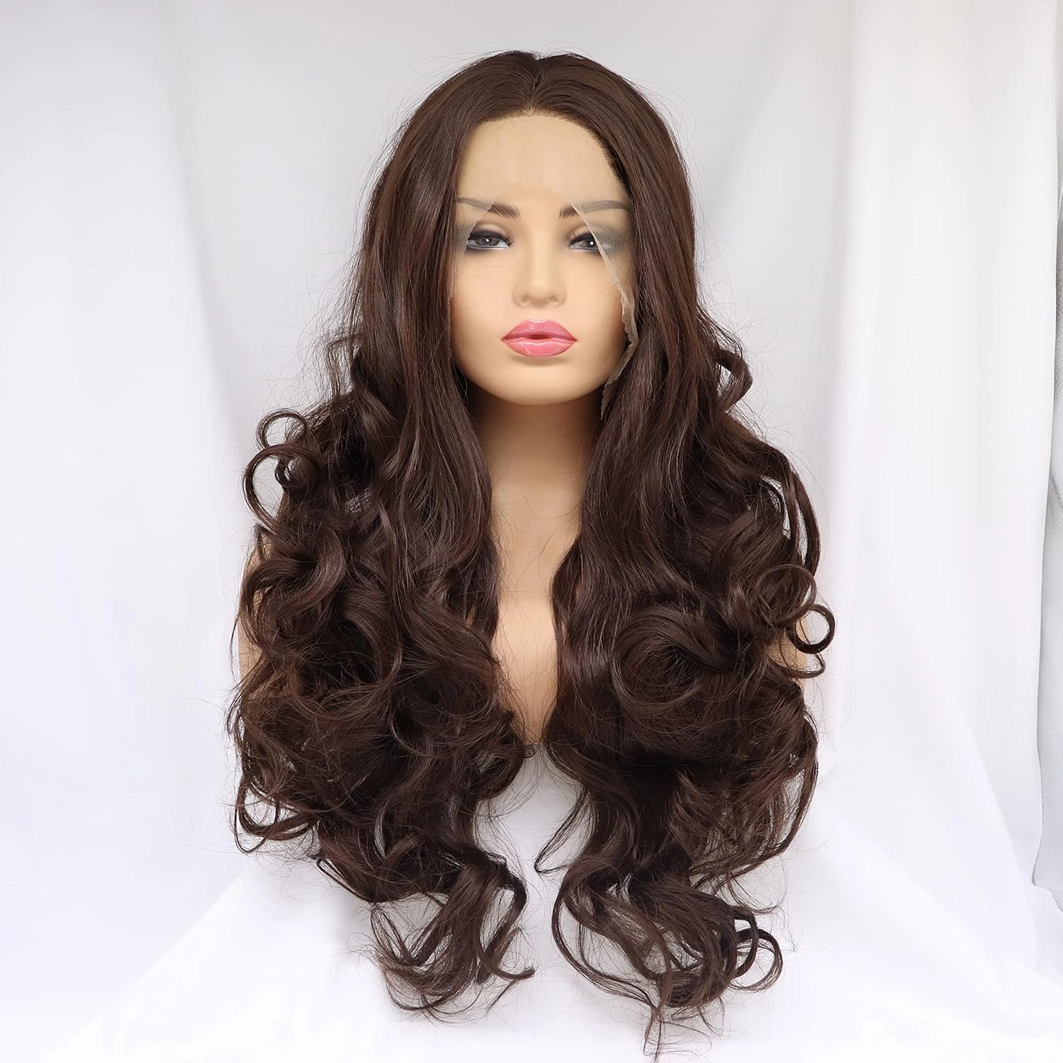 Xiweiya Wigs 6# Natural Brown Lace Wig Long Body Wave 13×3 Lace Front Hair with Heat Resistant Fiber Middle Parting Dark Brown Hair Natural Wave for Women,Drag Queen Makeup Cosplay Party 24Inches