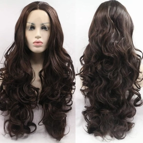 Xiweiya Wigs 6# Natural Brown Lace Wig Long Body Wave 13×3 Lace Front Hair with Heat Resistant Fiber Middle Parting Dark Brown Hair Natural Wave for Women,Drag Queen Makeup Cosplay Party 24Inches