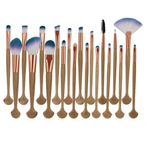 XZEN 20Pcs Makeup Brush Set Shell Shape Foundation Powder Blush Eyeshadow Cosmetics Beauty Tools Comprehensive Makeup Brush Set (brown champagne)