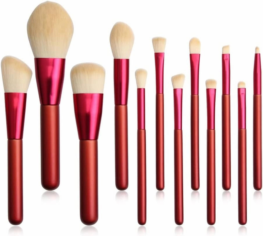 YQBUER 12pcs Soft Synthetic Fibers Hair Make Up Brushes Lip Eyelash Powder Blending Large Brush Essential Set Tool (Color : A, Size : 12pcs)