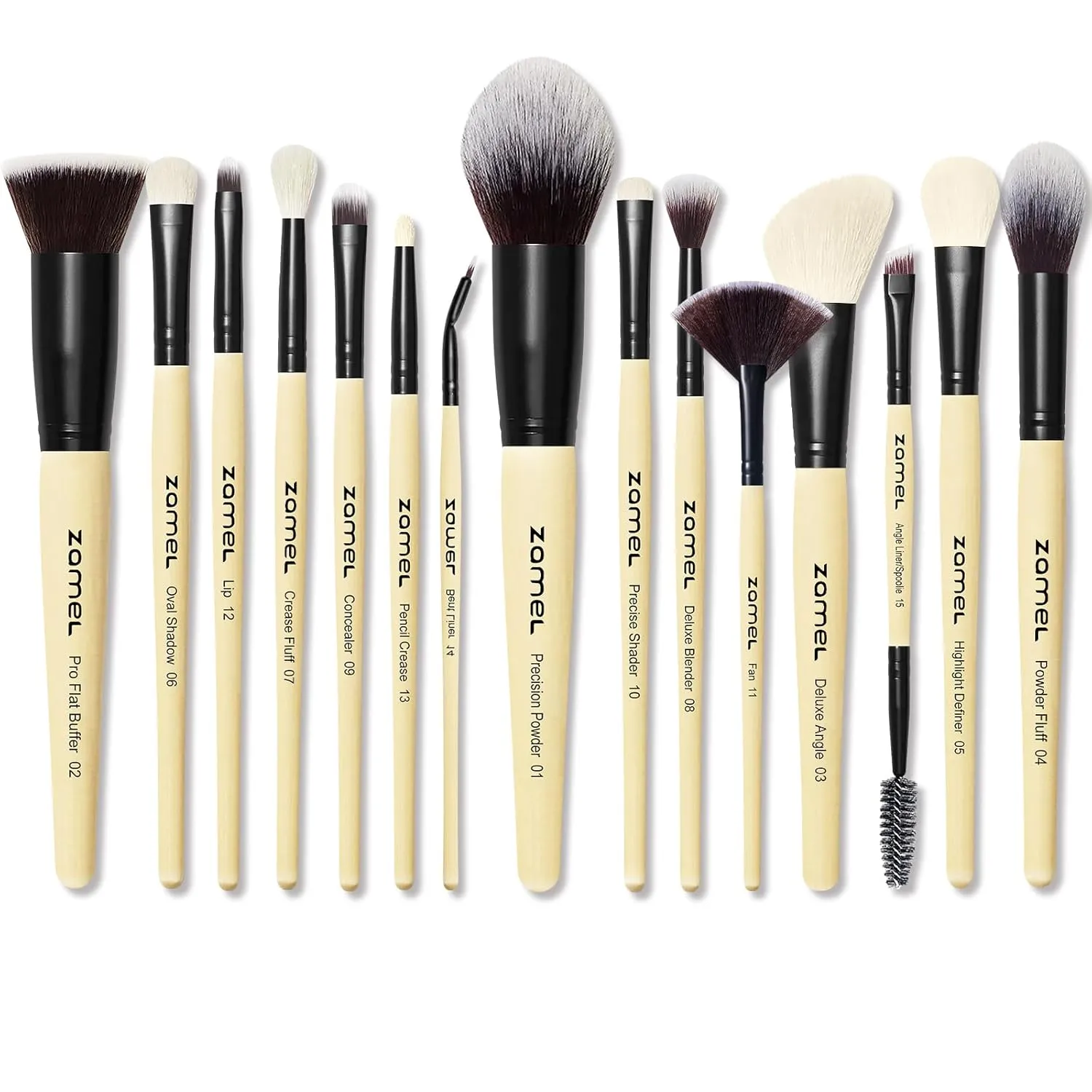 ZAMEL Makeup Artist Real Goat Synthetic Hair Make up Brushes Set, 15 Pcs Deluxe Face& Eye Best Makeup Brush set Ultra Soft Dense Flat Foundaiton Powder Blush Concealer Blending Eyeshadow Brush