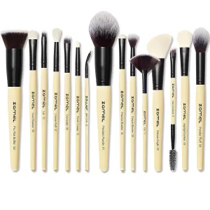 ZAMEL Makeup Artist Real Goat Synthetic Hair Make up Brushes Set, 15 Pcs Deluxe Face& Eye Best Makeup Brush set Ultra Soft Dense Flat Foundaiton Powder Blush Concealer Blending Eyeshadow Brush