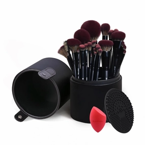ZAMEL 29Pcs Black labeled Makeup Brushes With Holder,Full Face ULTRA SOFT Soft Veagan Hair,Premium Synthetic Kabuki Foundation Blending Face Powder Blush Concealers Eye Shadows Brushes