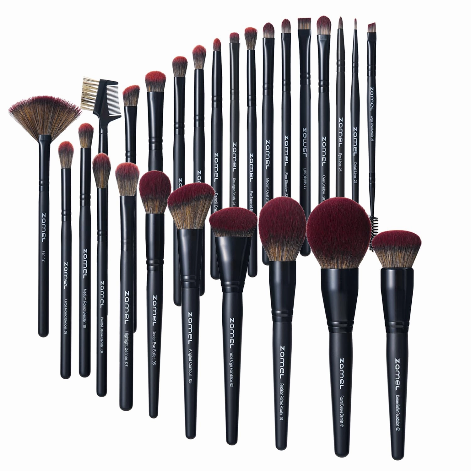 ZAMEL 29Pcs Black labeled Makeup Brushes With Holder,Full Face ULTRA SOFT Soft Veagan Hair,Premium Synthetic Kabuki Foundation Blending Face Powder Blush Concealers Eye Shadows Brushes